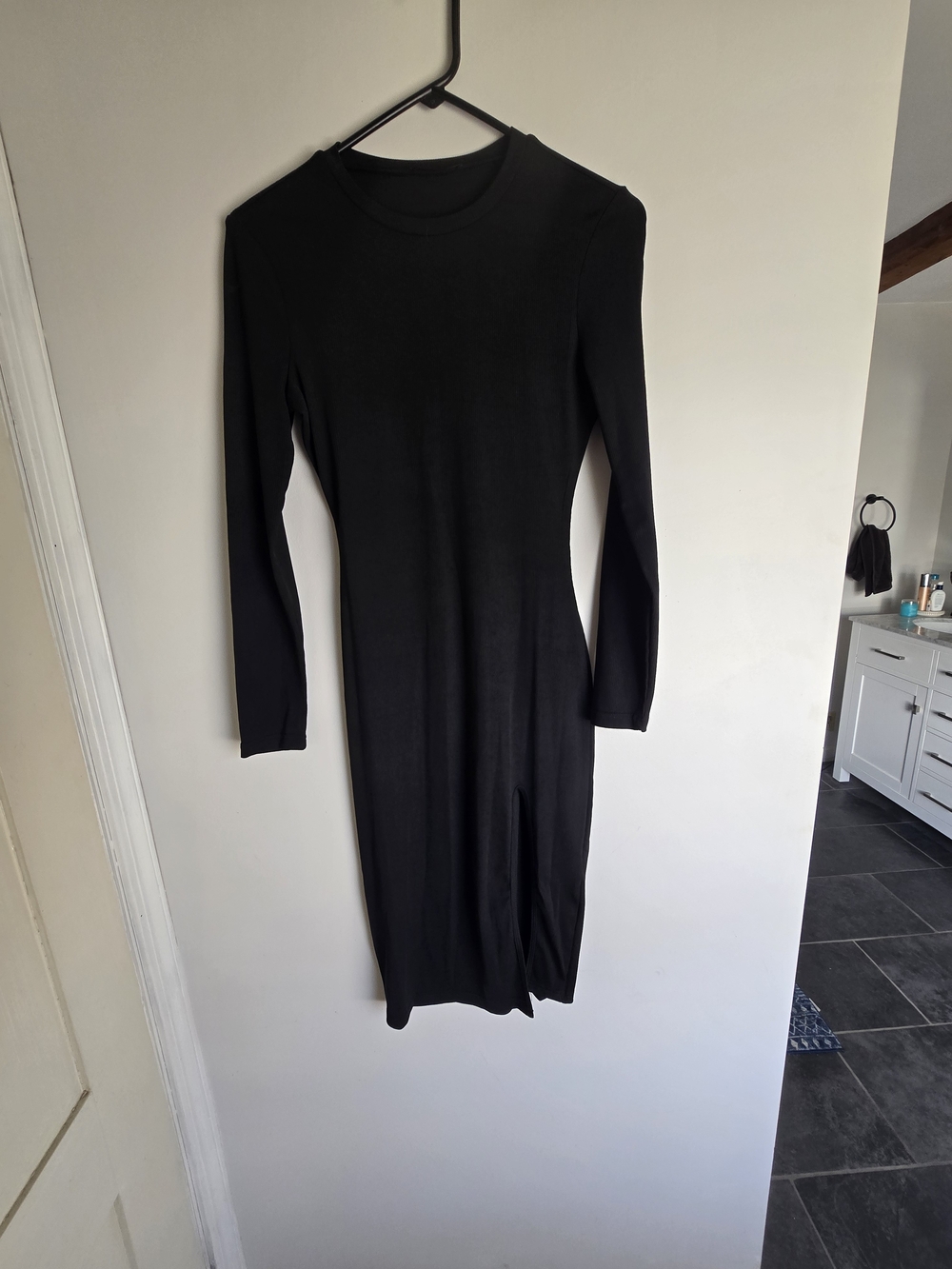 SHEIN Black Long Sleeve Bodycon Midi Dress